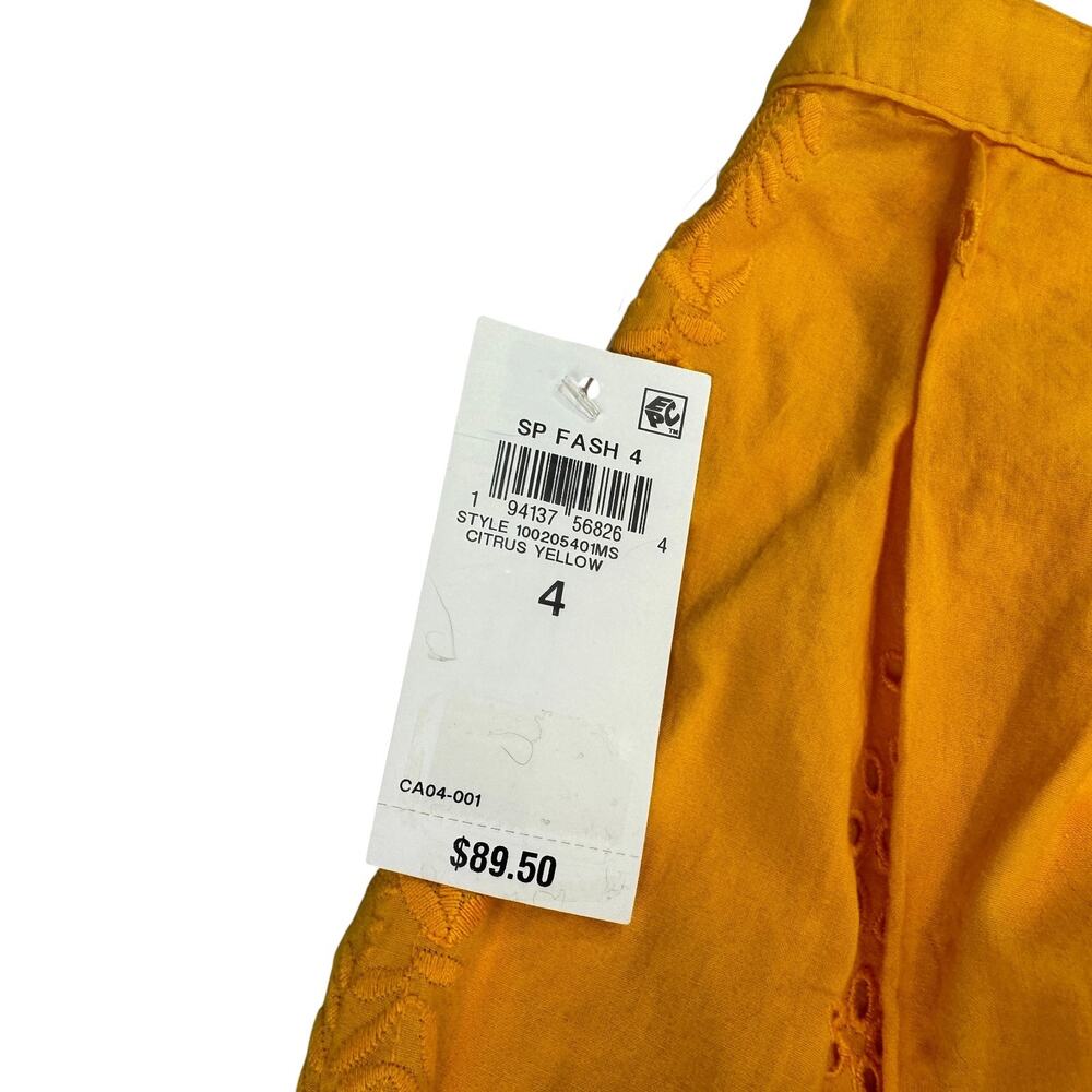 On 34th Womens Cotton Eyelet Embroidered Pleated Midi Skirt Citrus Yellow 4 - Picture 2 of 6